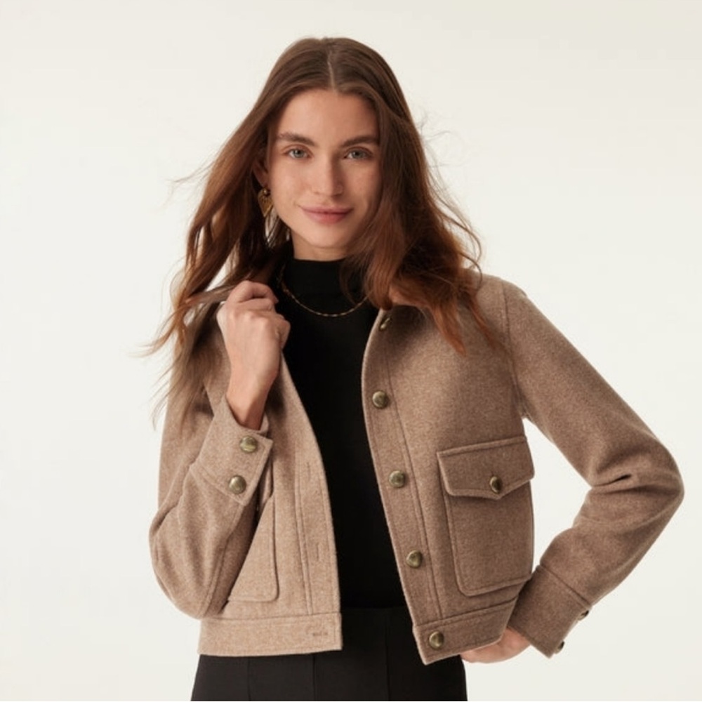 Wool Blend Cropped Jacket in Taupe